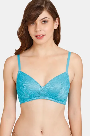 Buy Rosaline Padded Non Wired 3/4th Coverage Lace Bra - Blue Bird