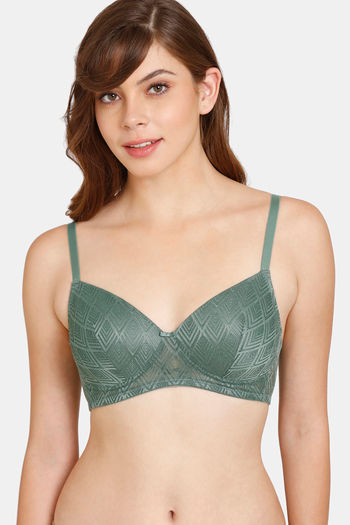 Buy Rosaline Padded Non-Wired 3/4th Coverage Lace Bra - Dark Ivy