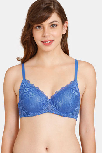 Buy Amante Padded Wired Demi Coverage Lace Bra - Evening Blue at