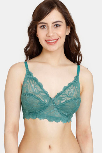 Buy Rosaline Everyday Double Layered Non Wired 3/4th Coverage Lace Bra - Bottle Green