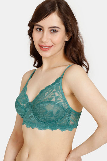 Boldline Olive Green Color Moulded Silver Piping With Zlace Bra