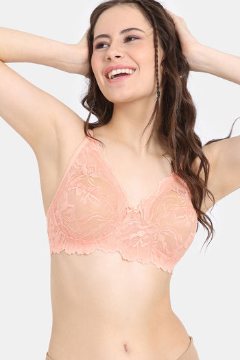 Buy Rosaline Rerooted Simplicity Everyday Double Layered Non Wired 3/4th Coverage Lace Bra - Salmon