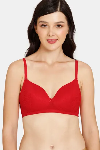Buy Rosaline Rerooted Simplicity Padded Non Wired 3/4th Coverage Lace Bra - Fiery Red