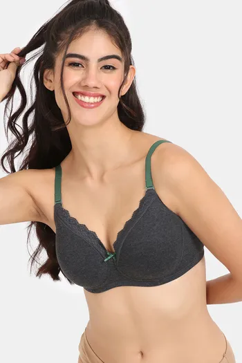 Buy Zivame Padded Non Wired 3/4th Coverage T-Shirt Bra - Black at