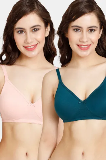 Buy Rosaline Rerooted Simplicity Everyday Double Layered Non Wired 3/4th Coverage T-Shirt Bra (Pack of 2) - Pink Green