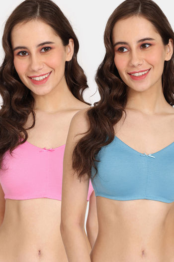 Buy Rosaline Everyday Double Layered Non Wired 3/4th Coverage T-Shirt Bra (Pack Of 2) - Blue Pink