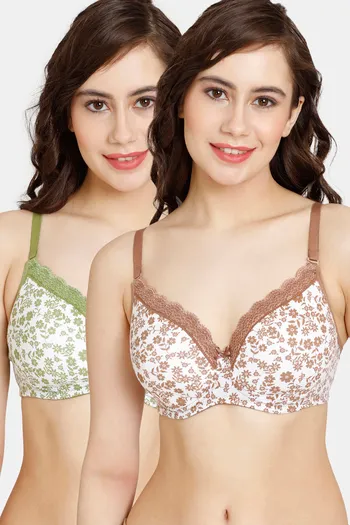 Buy Rosaline Rerooted Simplicity Padded Non Wired 3/4th Coverage T-Shirt Bra (Pack of 2) - Green Brown