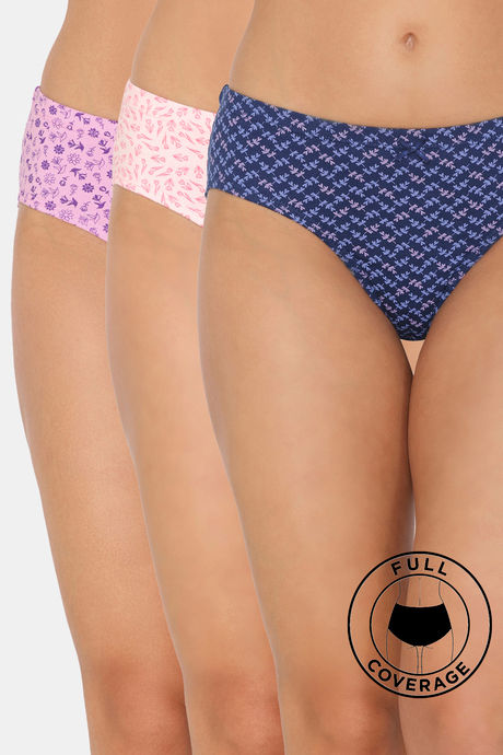 Rosaline Cotton Comfort Medium Rise Full Coverage Hipster Panty (Pack of 3) - Multicolor