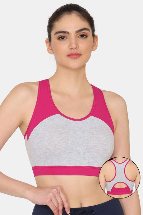 Buy Rosaline Slip On Sports Bra With Removable Padding - Grey Melange at  Rs.479 online