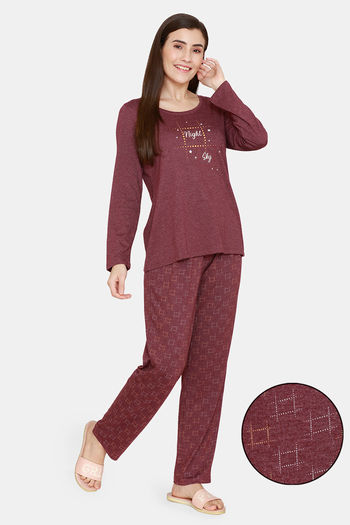 Buy Rosaline Spatial Speckle Knit Cotton Pyjama Set - Grape Wine