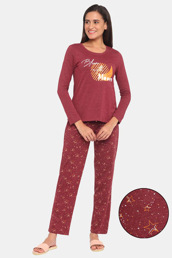 Buy Rosaline Starry Nights Knit Cotton Pyjama Set - Pomegranate