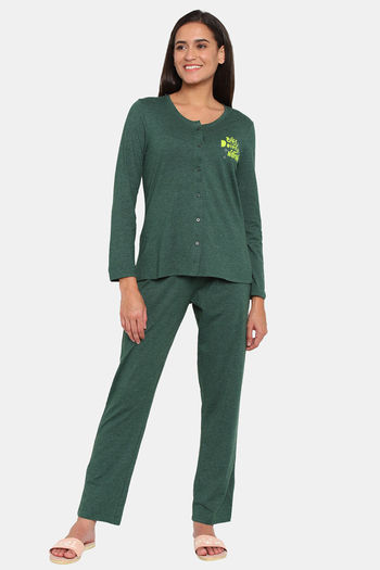Buy Rosaline Starry Nights Knit Cotton Pyjama Set - Dark Green