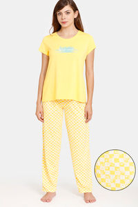 Buy Rosaline Geo Blooms Knit Cotton Pyjama Set - Minion Yellow
