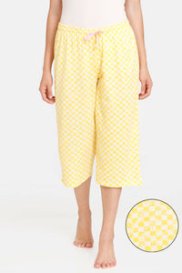 Buy Rosaline Geo Blooms Knit Cotton Capri - Minion Yellow