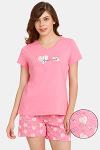 Buy Rosaline Geo Blooms Knit Cotton Shorts Set - Pink Carnation