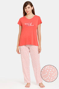 Buy Rosaline Symmetry Knit Cotton Pyjama Set - Valiant Poppy