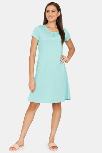 Zivame Maternity Knit Cotton Knee Length Nightdress - Green Ash