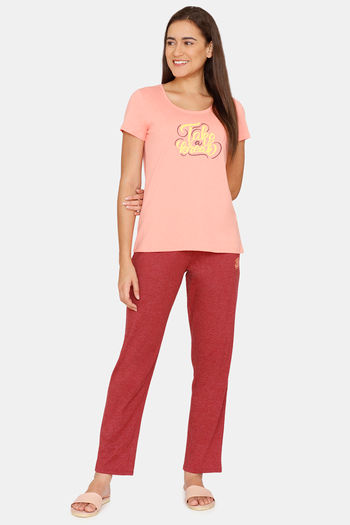Buy Rosaline Chromaticity Knit Cotton Pyjama Set  - Rhubarb