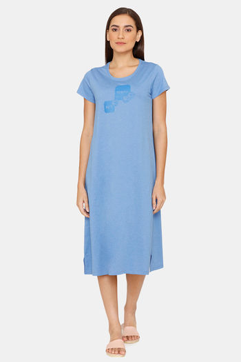 Buy Rosaline Chromaticity Knit Cotton Mid Length Nightdress - Marina