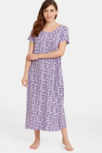 Buy Rosaline Dream Land Knit Cotton Mid Length Nightdress - Violet Tulip