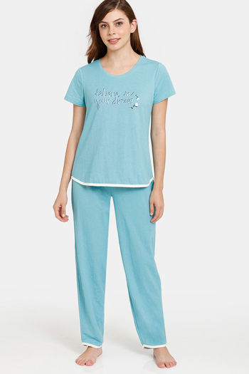 Buy Rosaline Dream Land Knit Cotton Pyjama Set - Aquarelle