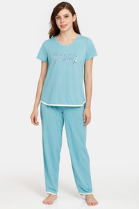 Buy Rosaline Dream Land Knit Cotton Pyjama Set - Aquarelle