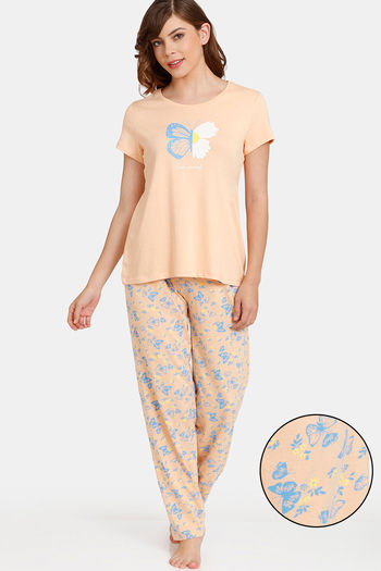 Buy Rosaline Dream Land Knit Cotton Pyjama Set - Apricot Ice