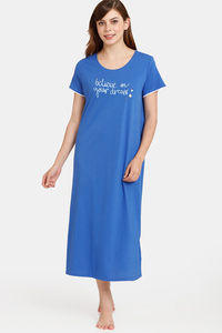 Buy Rosaline Dream Land Knit Cotton Mid Length Nightdress - Beaucoup Blue