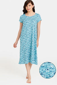 Buy Rosaline Emoji Knit Cotton Mid Length Nightdress - Baltic