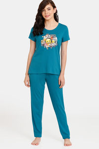 Buy Rosaline Emoji Knit Cotton Pyjama Set - Colonial Blue