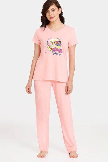 Buy Rosaline Emoji Knit Cotton Pyjama Set - Flamingo Pink