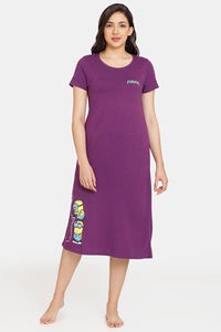 Buy Rosaline Minions Knit Cotton Mid Length Nightdress - Imperial Purple