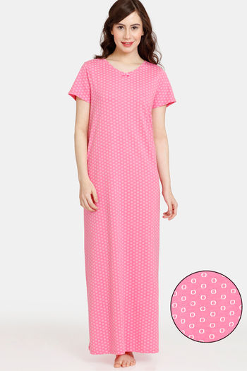 Buy Rosaline Rural Charm Knit Poly Full Length Nightdress - Pink Cosmos