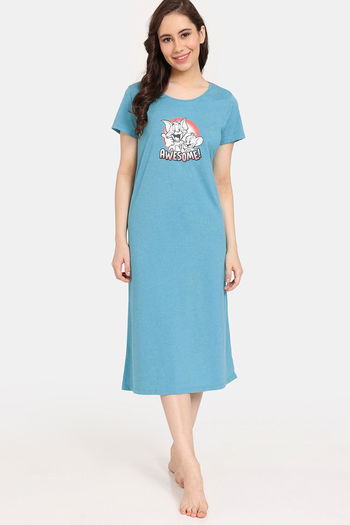 Buy Rosaline Tom & Jerry Knit Cotton Mid Length Nightdress - Baltic