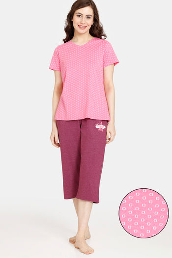 Buy Rosaline Rural Charm Knit Cotton Capri Set - Pink Cosmos