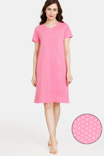 Buy Rosaline Rural Charm Knit Cotton Knee Length Nightdress - Pink Cosmos