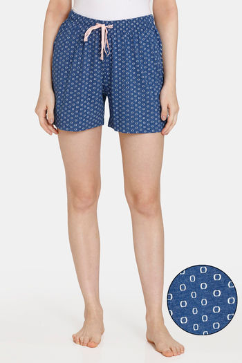 Buy Rosaline Rural Charm Knit Cotton Shorts - Navy Peony