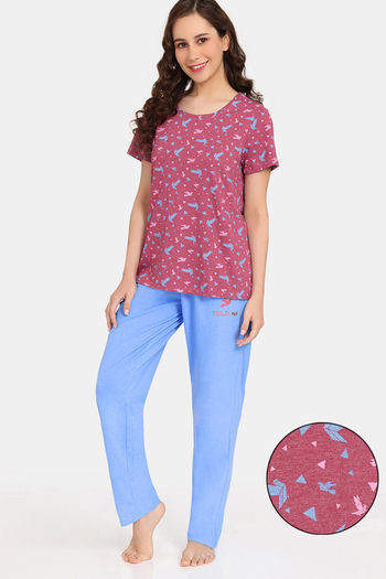 Buy Rosaline Joy Sticks Knit Cotton Pyjama Set - Sangria