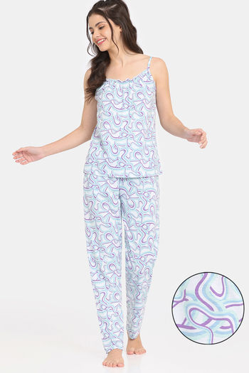 Rosaline Disco Daze Knit Cotton Pyjama Set - Ancient Water