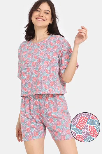 Buy Rosaline Disco Daze Knit Cotton Shorts Set - Ecru