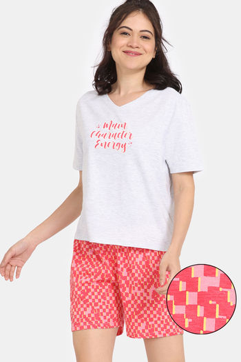 Buy Rosaline Slangsync Knit Poly Shorts Set -Plumeria