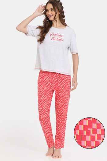 Buy Rosaline Knit Poly Pyjama Set - Plumeria