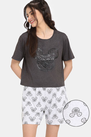 Rosaline Mickey & Donald Knit Cotton Shorts Set - Black
