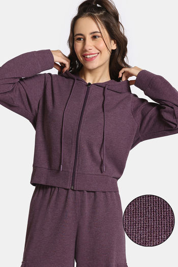 Buy Rosaline Waffle Knit Cotton Crop Length Hoodie Italian Plum