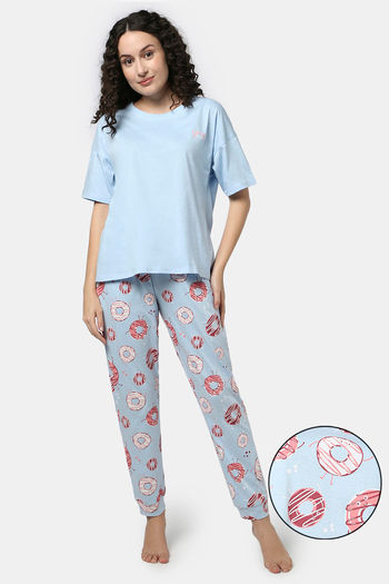 Rosaline Sugar Rush Knit Cotton Pyjama Set - Harbor Blue