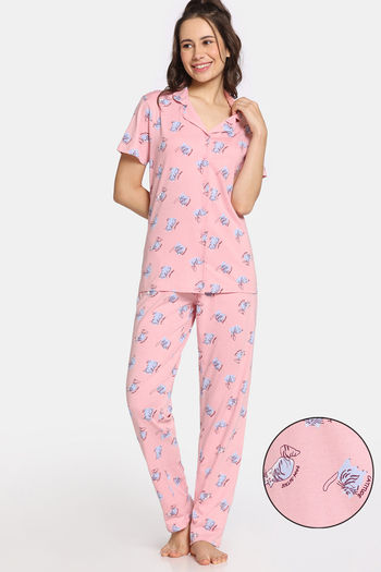 Rosaline Purrfect Dreams Knit Cotton Pyjama Set Tickled Pink