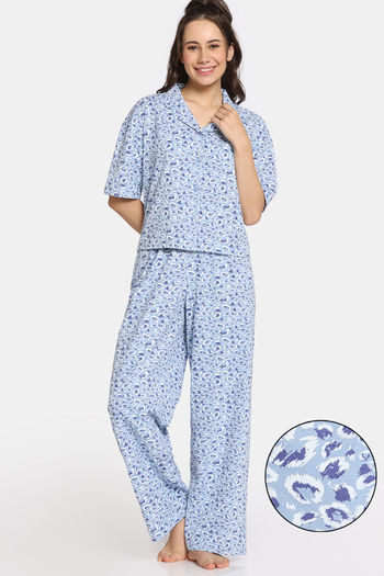 Rosaline Mystic Wonders Knit Poly Pyjama Set - Chambray Blue