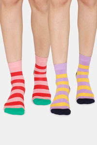 Buy Rosaline Ankle Socks (Pack Of 2) - Pink Stripes Yellow Stripes