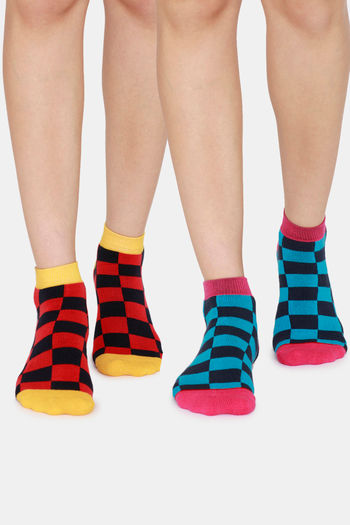Rosaline Low Cut Socks  Pack Of 2    Yellow Check Red Check