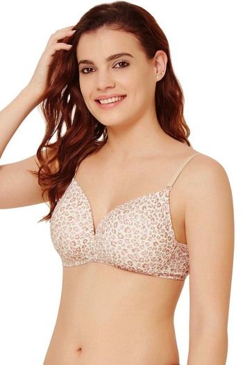 Buy Rosaline Soft Cotton Padded Leopard Print Wirefree Bra- Off White at  Rs.599 online